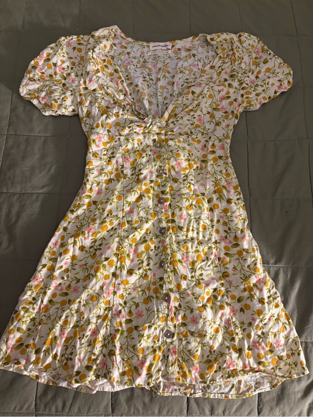 Urban Outfitters White Floral Button-Front Dress with Yellow & Pink Accents